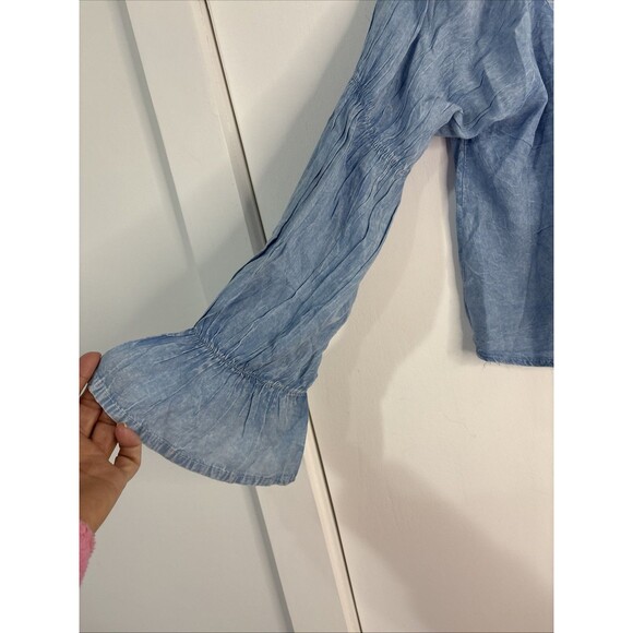 Emme Jordan Boho Cropped Lace Up Top Small Baby Blue New With Tags - Picture 2 of 8